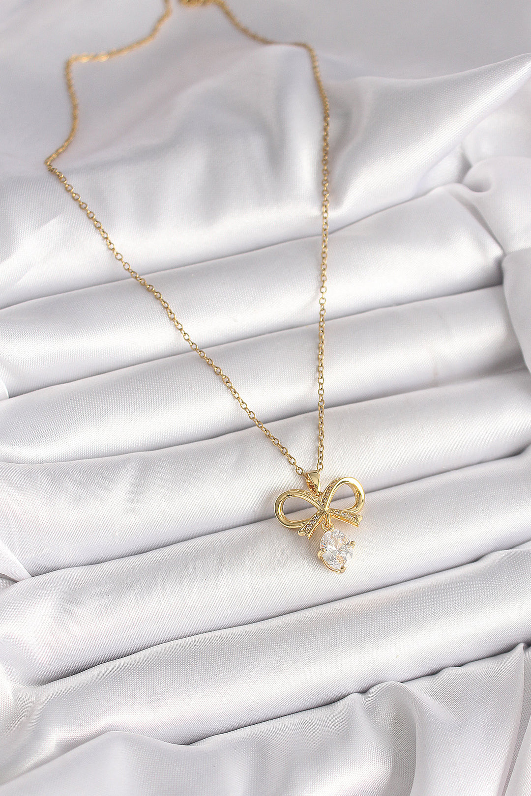 EBJ 316L Steel Gold Color Chain Ribbon Model Women's Necklace with Zircon Stone - Papenburg