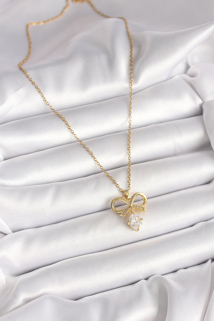 EBJ 316L Steel Gold Color Chain Ribbon Model Women's Necklace with Zircon Stone - Papenburg