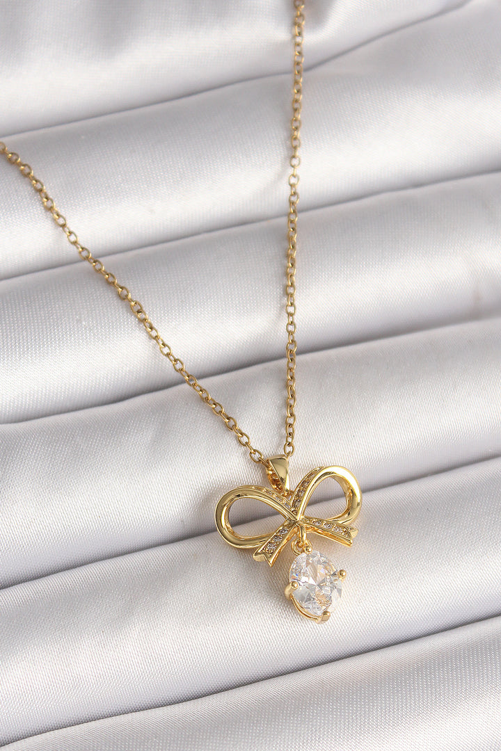EBJ 316L Steel Gold Color Chain Ribbon Model Women's Necklace with Zircon Stone - Papenburg