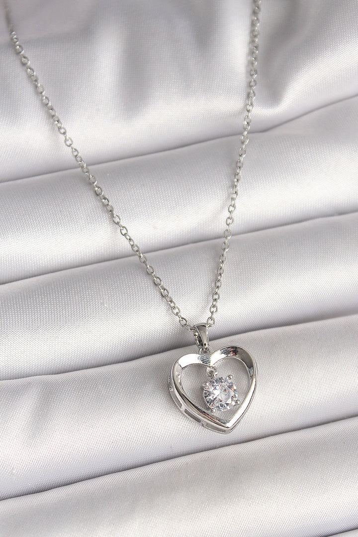 EBJ 316L Stainless Steel Silver Color Chain Necklace with Zircon Stone Heart Model Women's Necklace - Alton