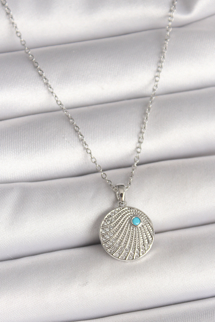 EBJ 316L Stainless Steel Silver Color Chain with Zircon Stone Blue Stone Detailed Pendant Model Women's Necklace - Neunkirchen