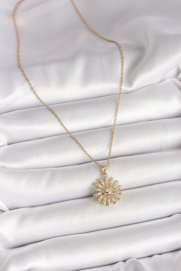 EBJ 316L Steel Gold Color Chain with Zircon Stone Sun Design Women's Necklace - Ponte de Lima
