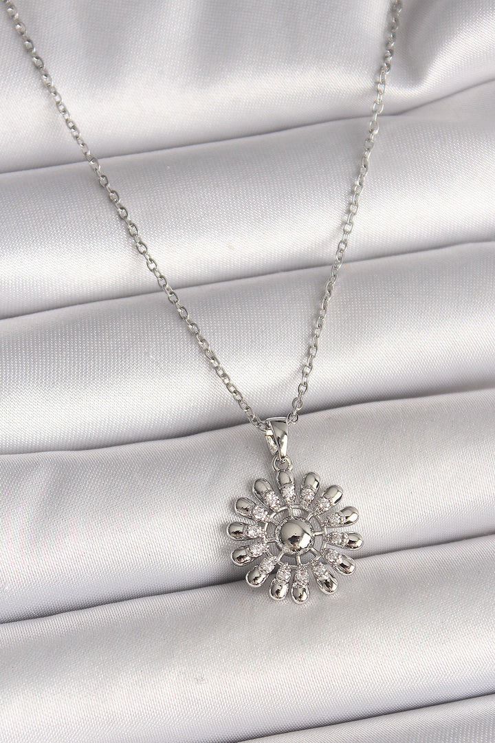EBJ 316L Stainless Steel Silver Color Chain Sun Design Women's Necklace with Zircon Stone - Vergína