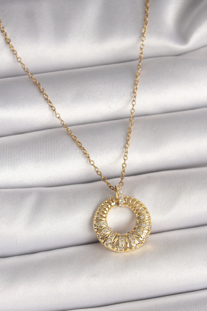 EBJ 316L Steel Gold Color Chain with Zircon Stone Embellished Round Model Women's Necklace - Burien