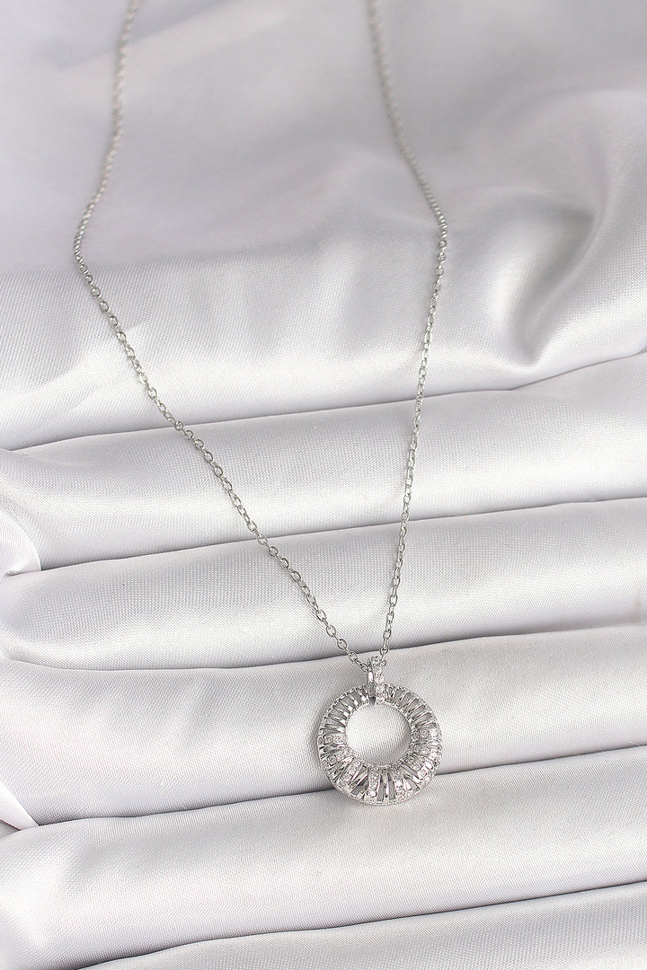 EBJ 316L Stainless Steel Silver Color Chain with Zircon Stone Embellished Round Model Women's Necklace - Tlalmanalco
