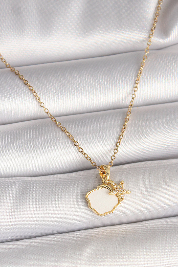 EBJ 316L Steel Gold Color Chain Dangle White Enamel Sea Shell with Zircon Stone Starfish Figure Women's Necklace - Pylaía