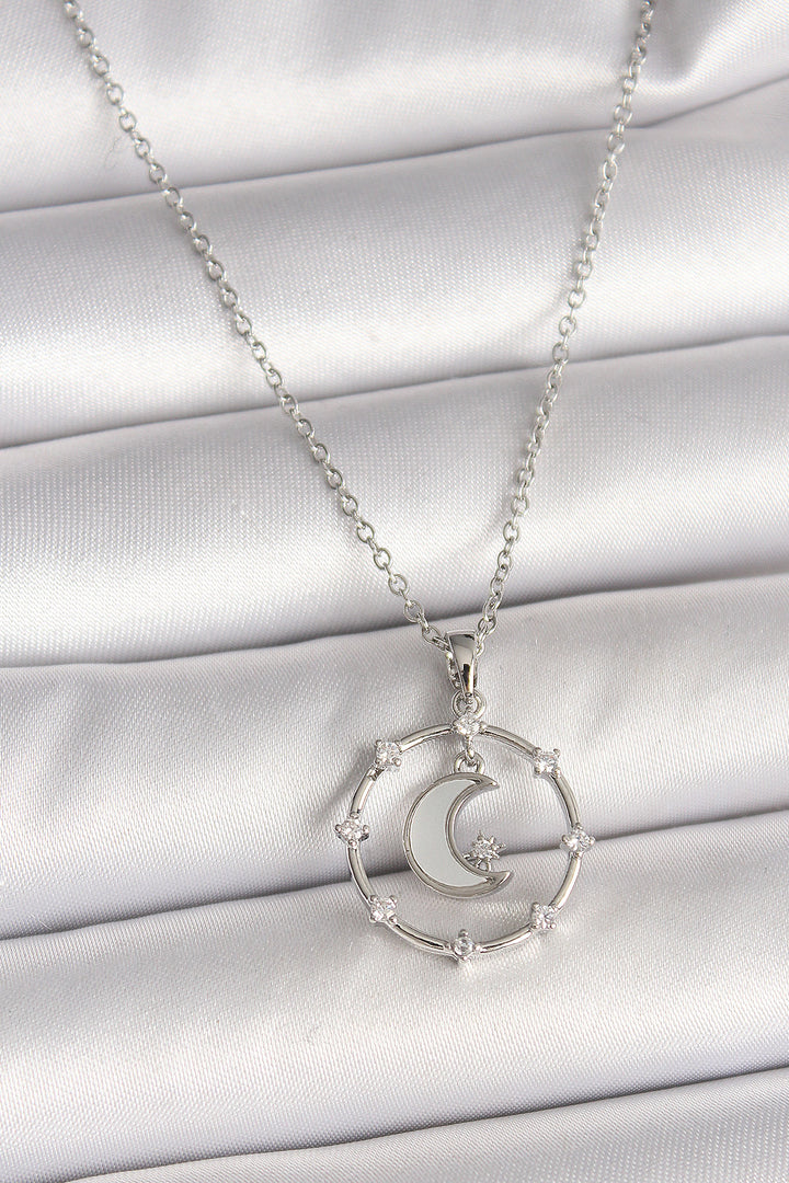EBJ 316L Stainless Steel Silver Color Chain with Zircon Stone White Enamel Crescent Moon Model Women's Necklace - Scheveningen