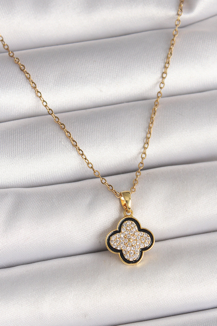 EBJ 316L Steel Gold Color Chain with Zircon Stone Clover Model Women's Necklace - South Gate