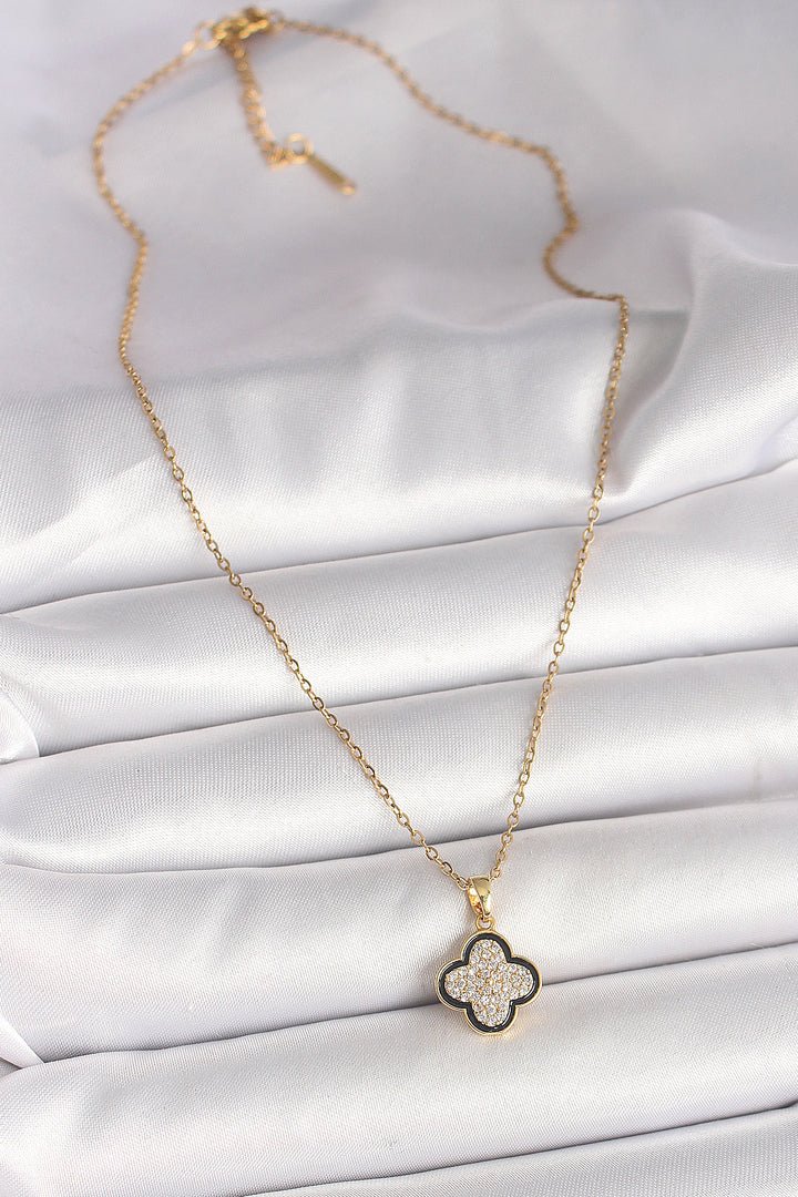 EBJ 316L Steel Gold Color Chain with Zircon Stone Clover Model Women's Necklace - South Gate