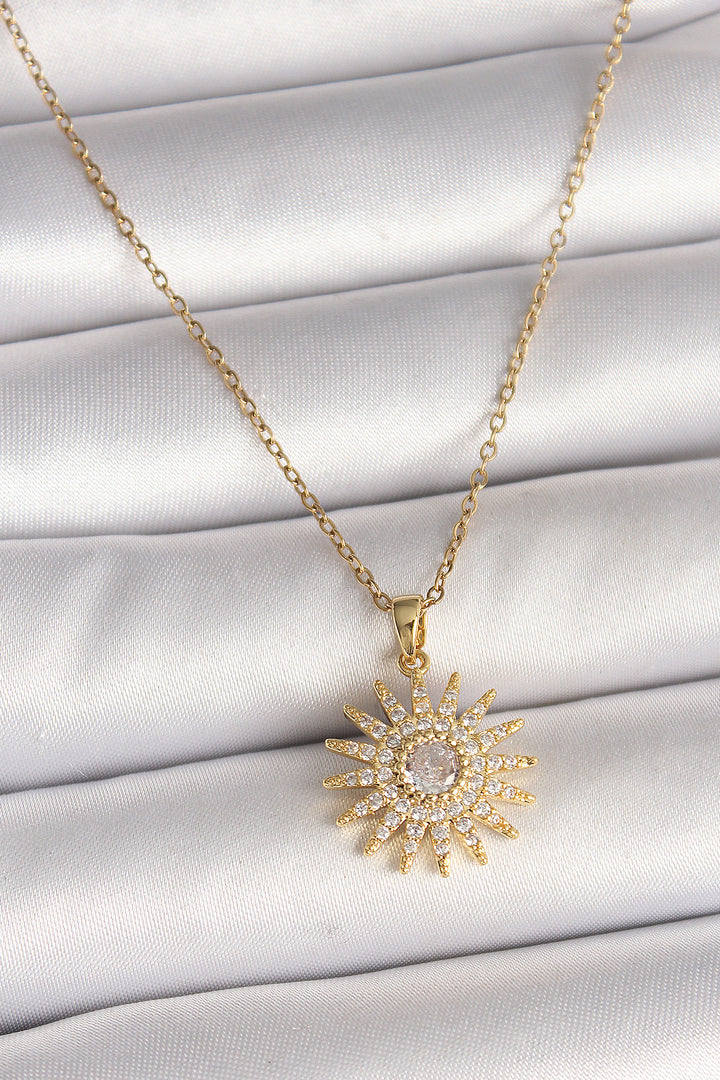 EBJ 316L Steel Gold Color Chain with Zircon Stone Sun Design Women's Necklace - Delft