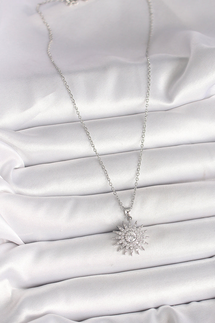 EBJ 316L Stainless Steel Silver Color Chain Sun Model Women's Necklace with Zircon Stone - Temoaya