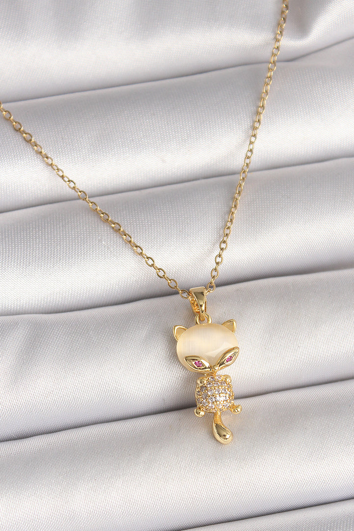 EBJ 316L Steel Gold Color Chain with Zircon Stone Cat Model Women's Necklace - Halle