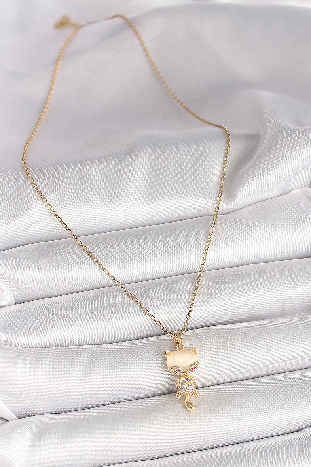 EBJ 316L Steel Gold Color Chain with Zircon Stone Cat Model Women's Necklace - Halle