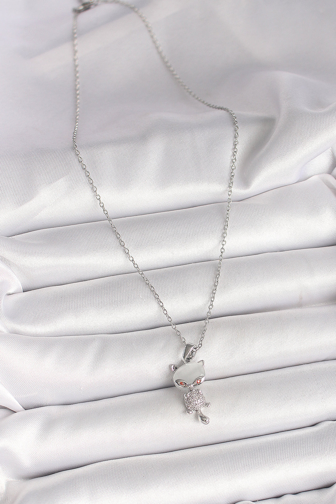 EBJ 316L Stainless Steel Silver Color Chain with Zircon Stone Cat Model Women's Necklace - San Leandro