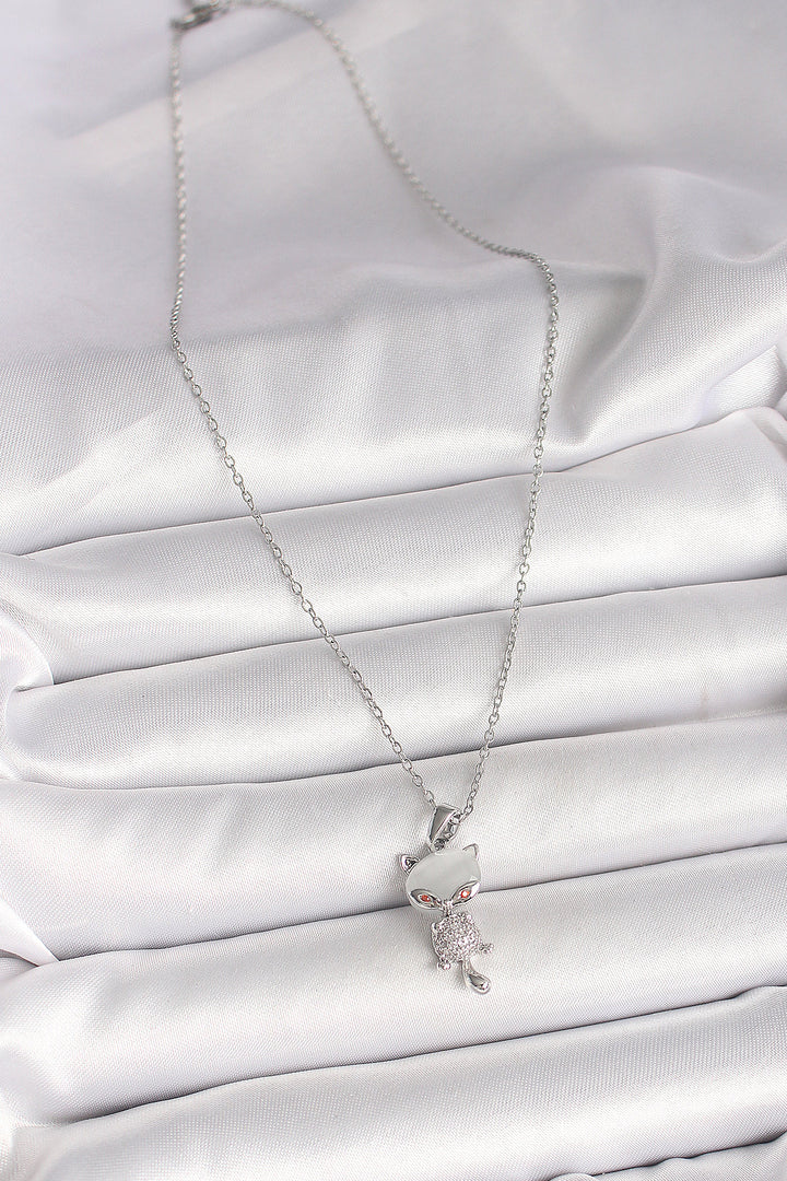 EBJ 316L Stainless Steel Silver Color Chain with Zircon Stone Cat Model Women's Necklace - San Leandro