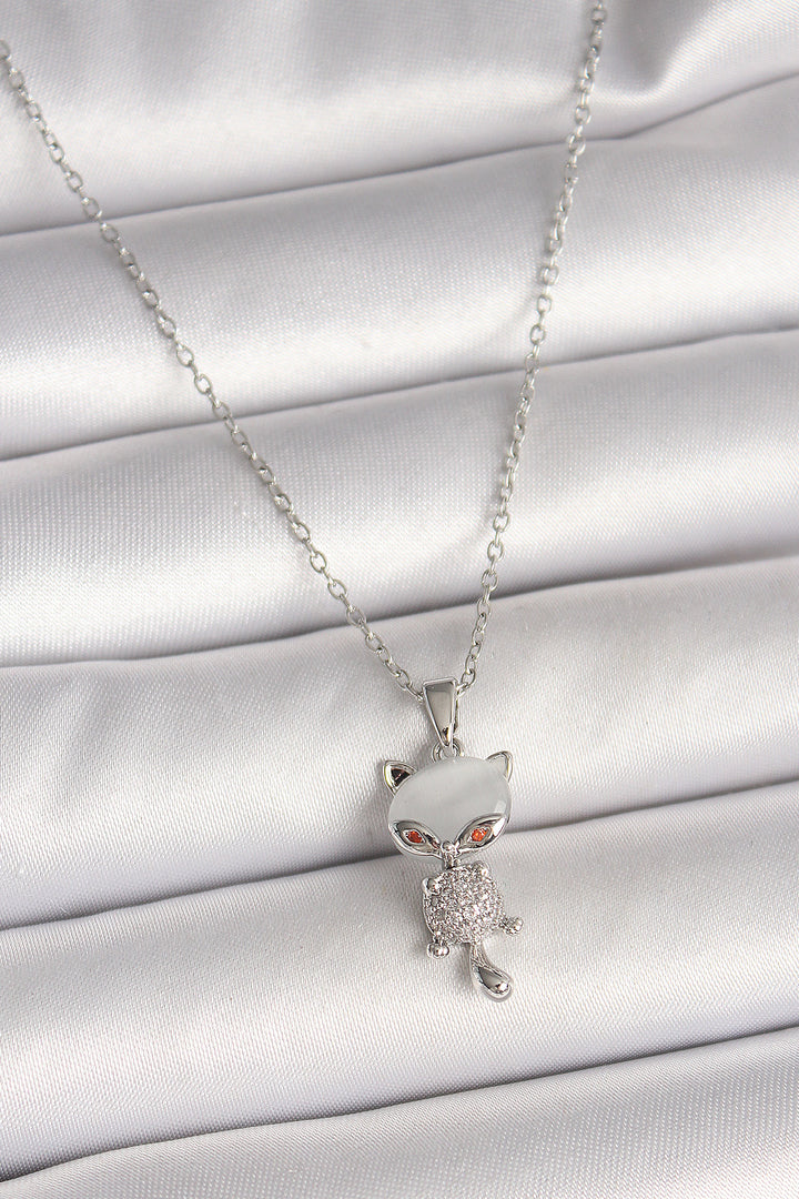 EBJ 316L Stainless Steel Silver Color Chain with Zircon Stone Cat Model Women's Necklace - San Leandro