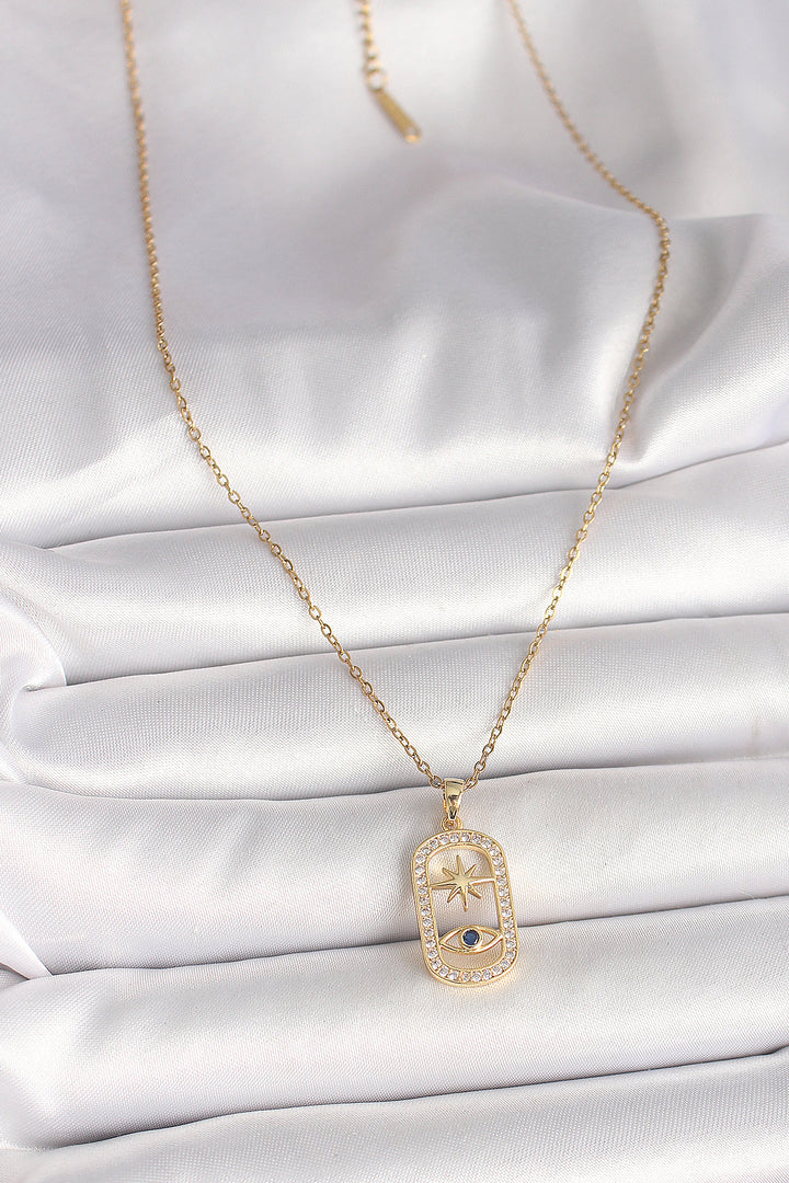 EBJ 316L Steel Gold Color Chain with Zircon Stone Eye Star Model Women's Necklace - Halle-Neustadt