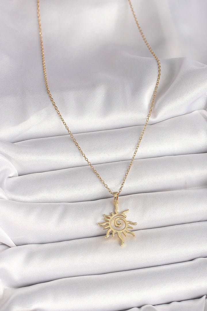 EBJ 316L Steel Gold Color Chain Sun Model Women's Necklace with Zircon Stone Detail - Union City