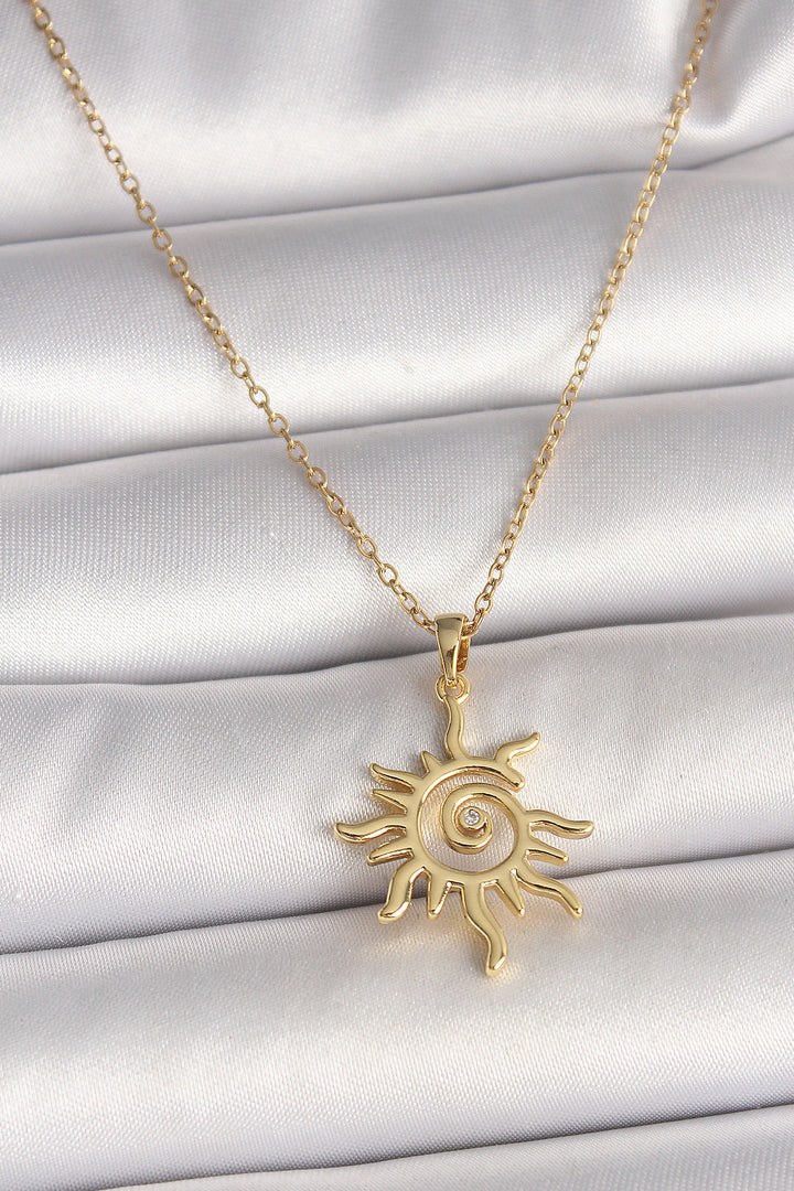EBJ 316L Steel Gold Color Chain Sun Model Women's Necklace with Zircon Stone Detail - Union City