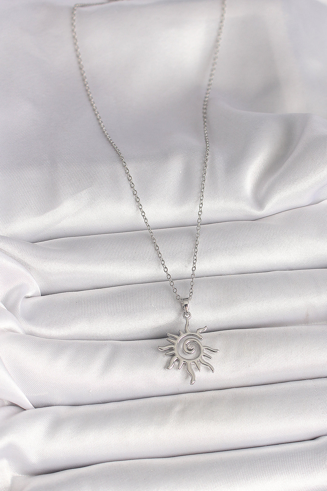 EBJ 316L Stainless Steel Silver Color Chain Sun Design Women's Necklace with Zircon Stone - Pinsk