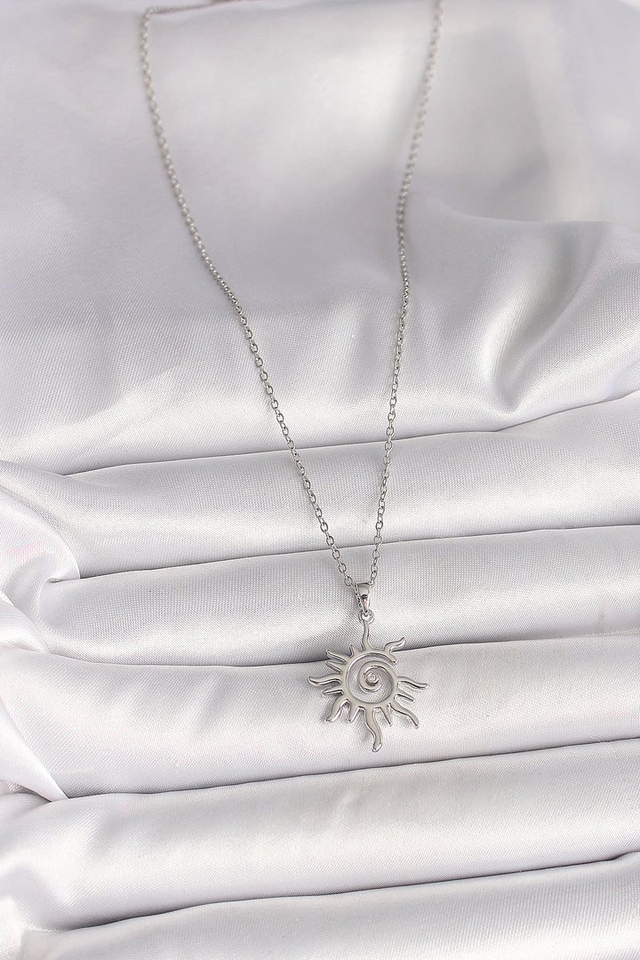 EBJ 316L Stainless Steel Silver Color Chain Sun Design Women's Necklace with Zircon Stone - Pinsk