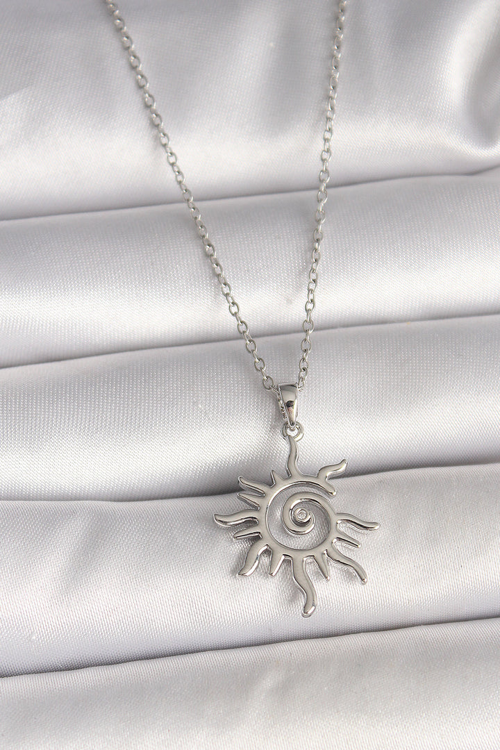 EBJ 316L Stainless Steel Silver Color Chain Sun Design Women's Necklace with Zircon Stone - Pinsk