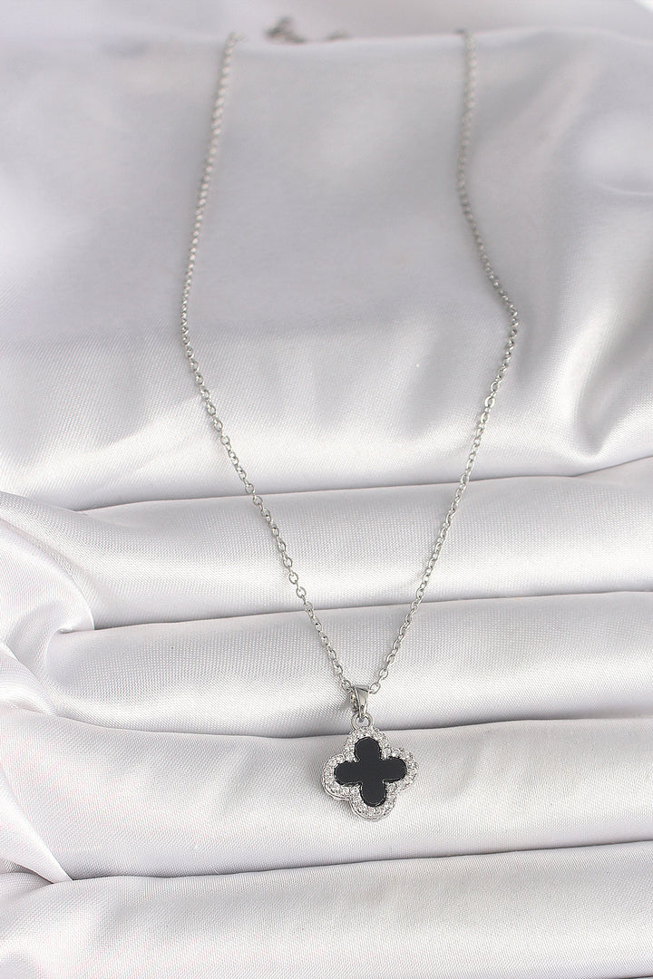 EBJ 316L Stainless Steel Silver Color Chain with Zircon Stone Clover Model Women's Necklace - Lewiston