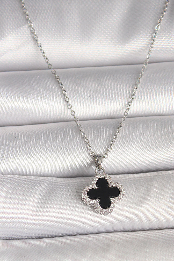 EBJ 316L Stainless Steel Silver Color Chain with Zircon Stone Clover Model Women's Necklace - Lewiston