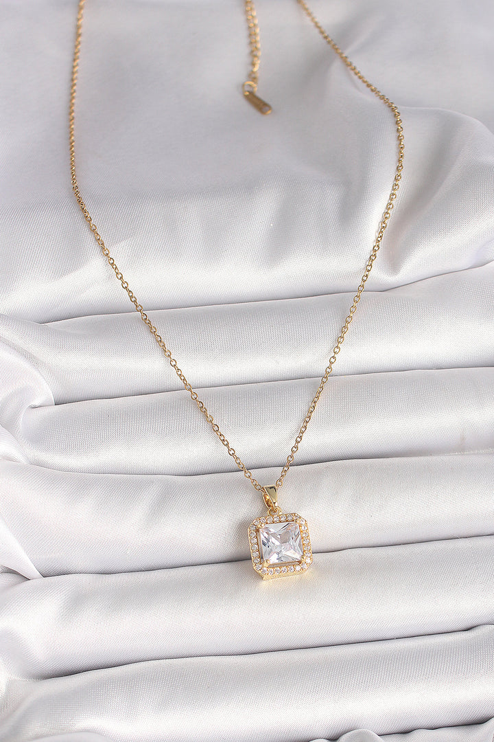 EBJ 316L Steel Gold Color Chain Square Zircon Stone Model Women's Necklace - Godalming