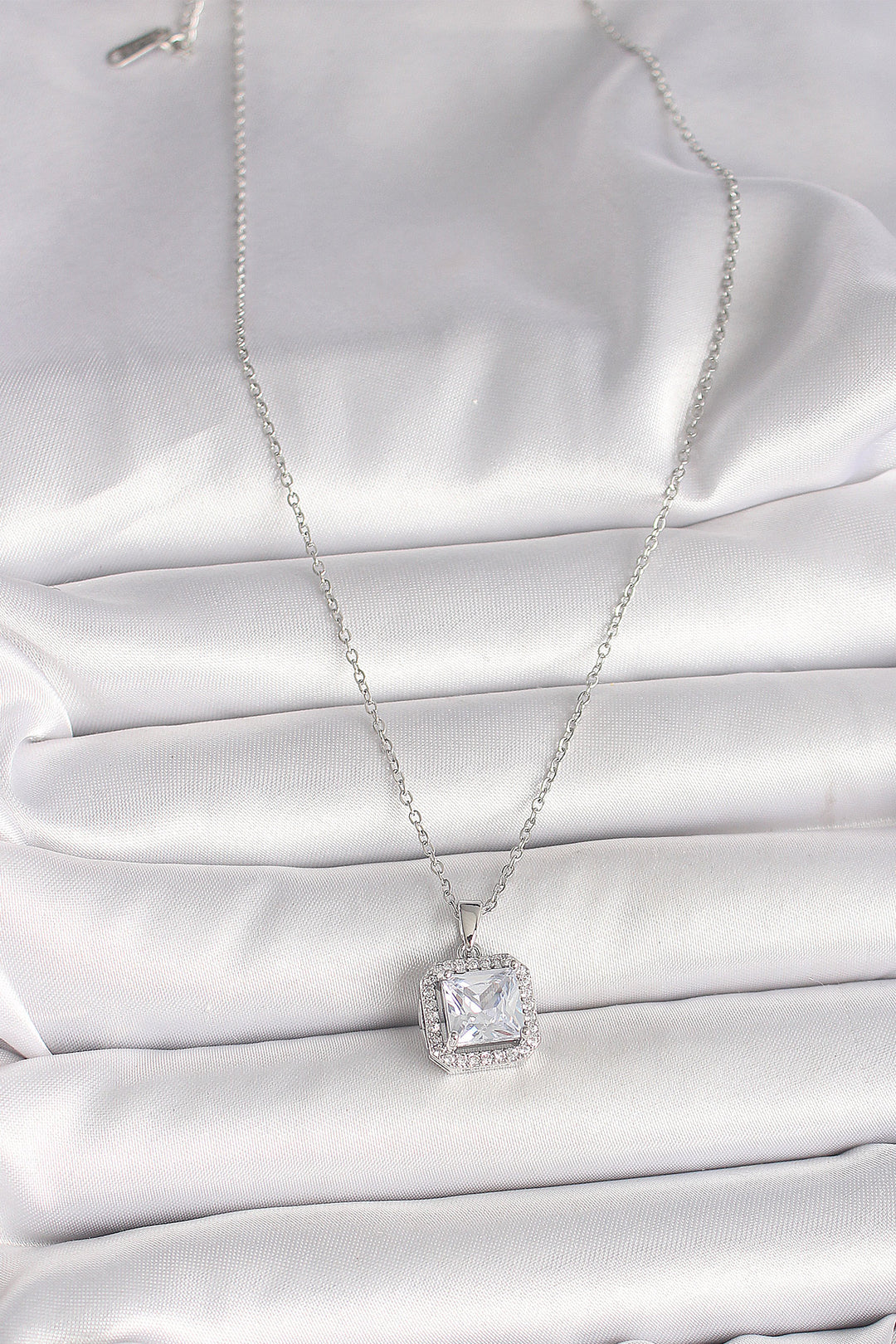EBJ 316L Stainless Steel Silver Color Chain Square Zircon Stone Women's Necklace - Portland