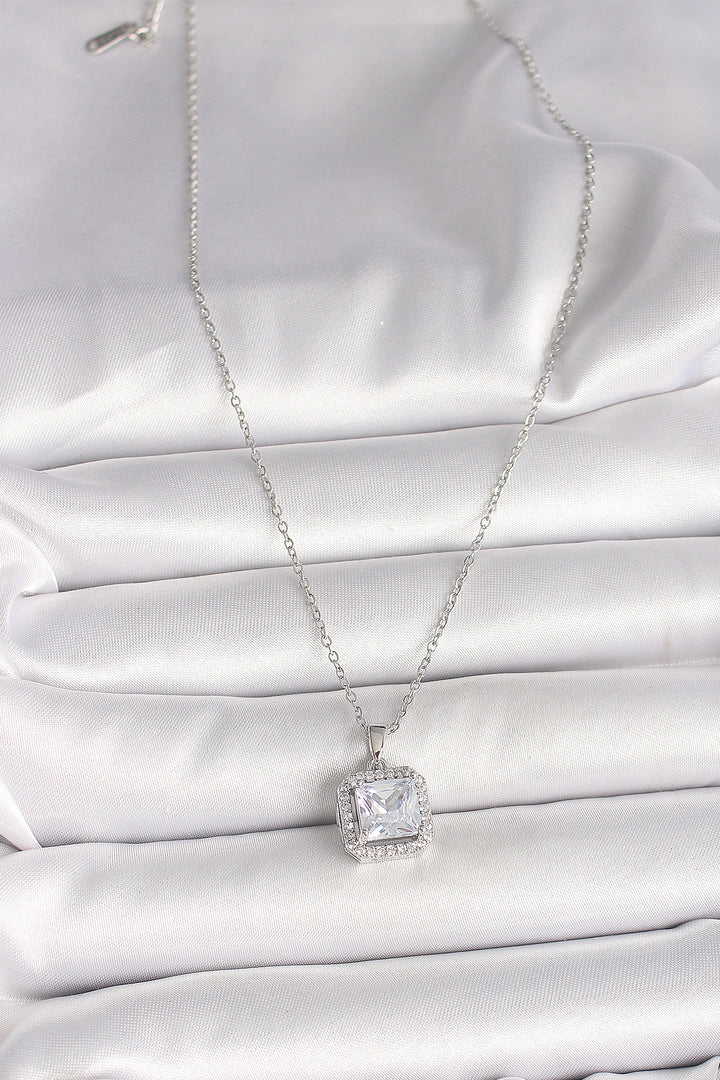 EBJ 316L Stainless Steel Silver Color Chain Square Zircon Stone Women's Necklace - Portland