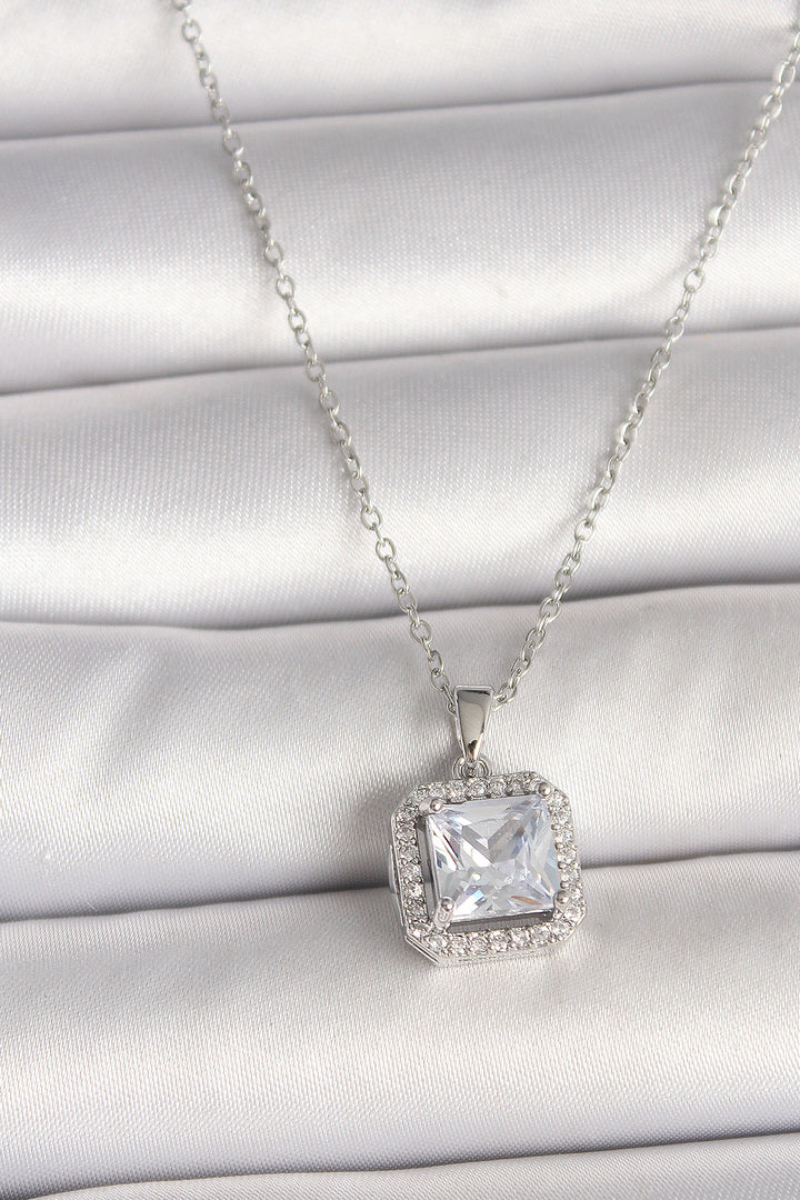 EBJ 316L Stainless Steel Silver Color Chain Square Zircon Stone Women's Necklace - Portland