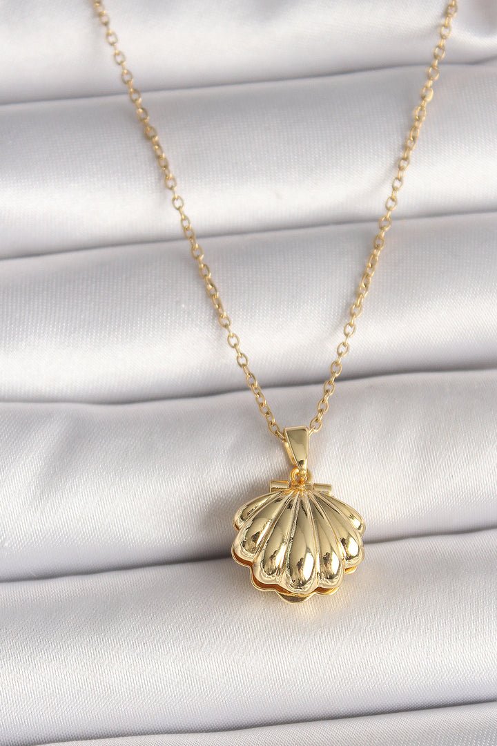 EBJ 316L Steel Gold Color Chain Openable Pearl Clam Model Women's Necklace - Largo