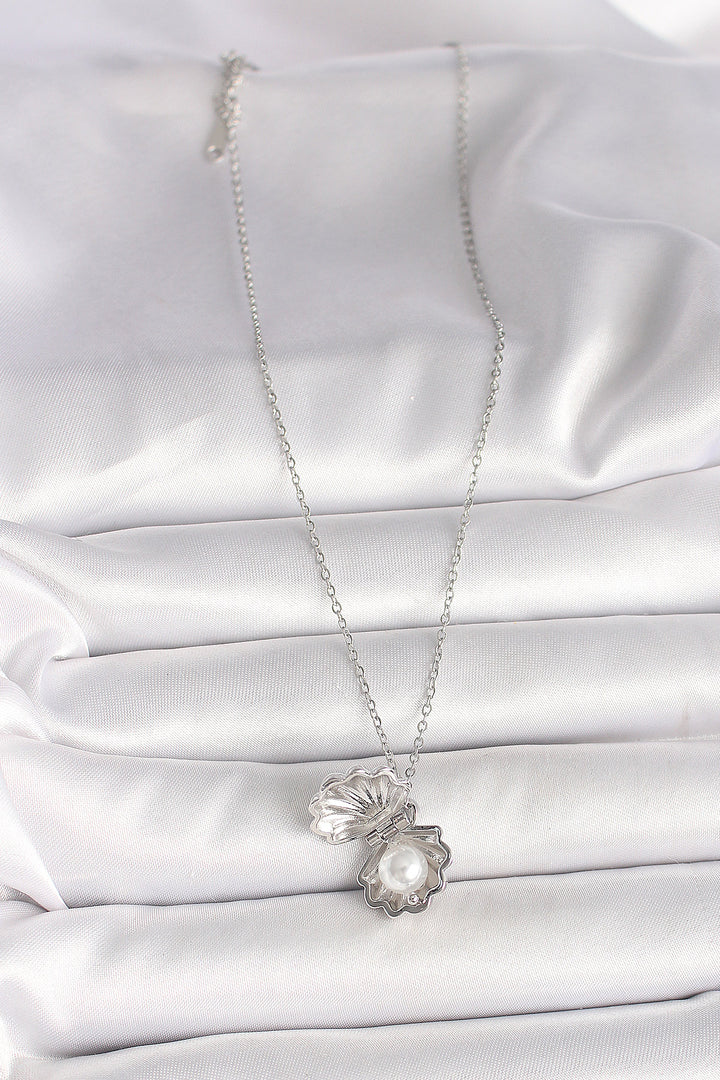 EBJ 316L Stainless Steel Silver Color Chain Openable Pearl Clam Model Women's Necklace - Tijuana