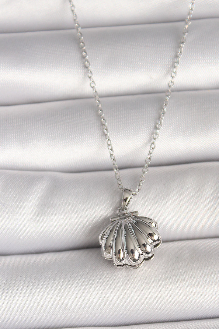 EBJ 316L Stainless Steel Silver Color Chain Openable Pearl Clam Model Women's Necklace - Tijuana