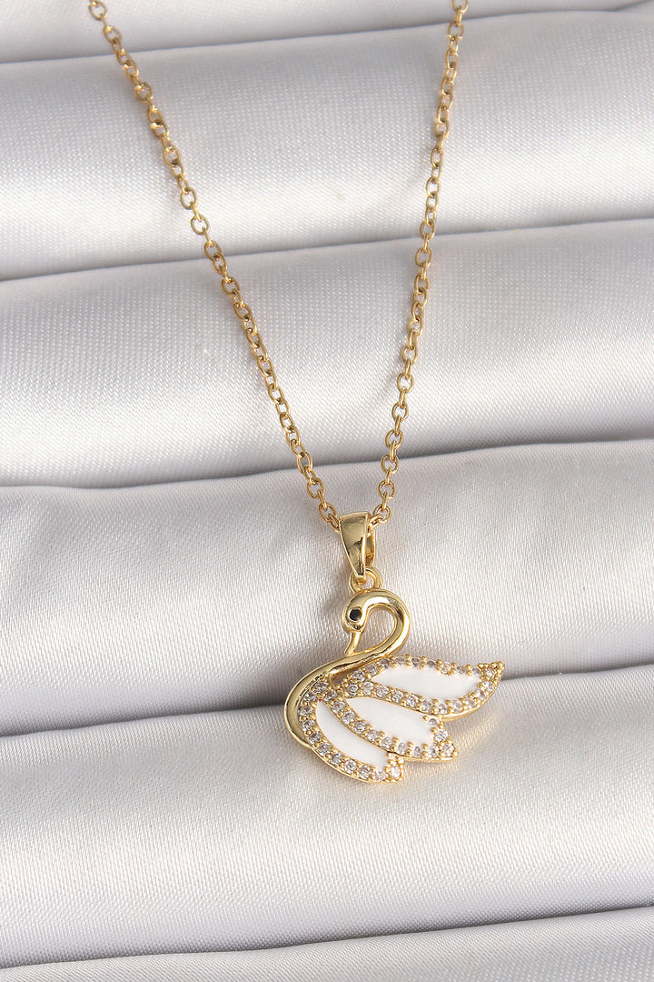 EBJ 316L Steel Gold Color Chain Swan Model Women's Necklace with Zircon Stone - Stratford