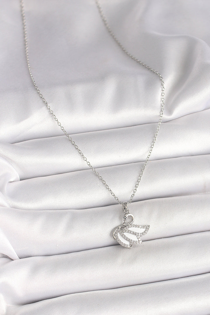 EBJ 316L Stainless Steel Silver Color Chain Swan Model Women's Necklace with Zircon Stone - Hilversum