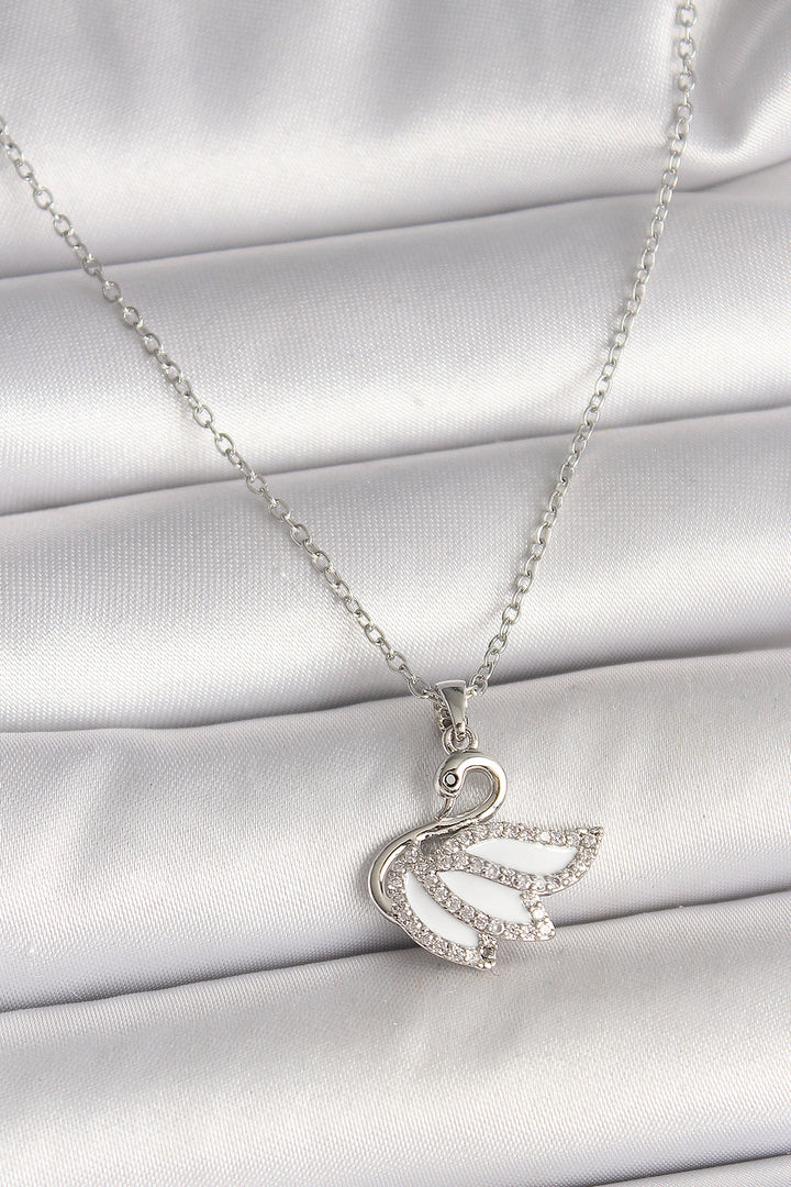 EBJ 316L Stainless Steel Silver Color Chain Swan Model Women's Necklace with Zircon Stone - Hilversum