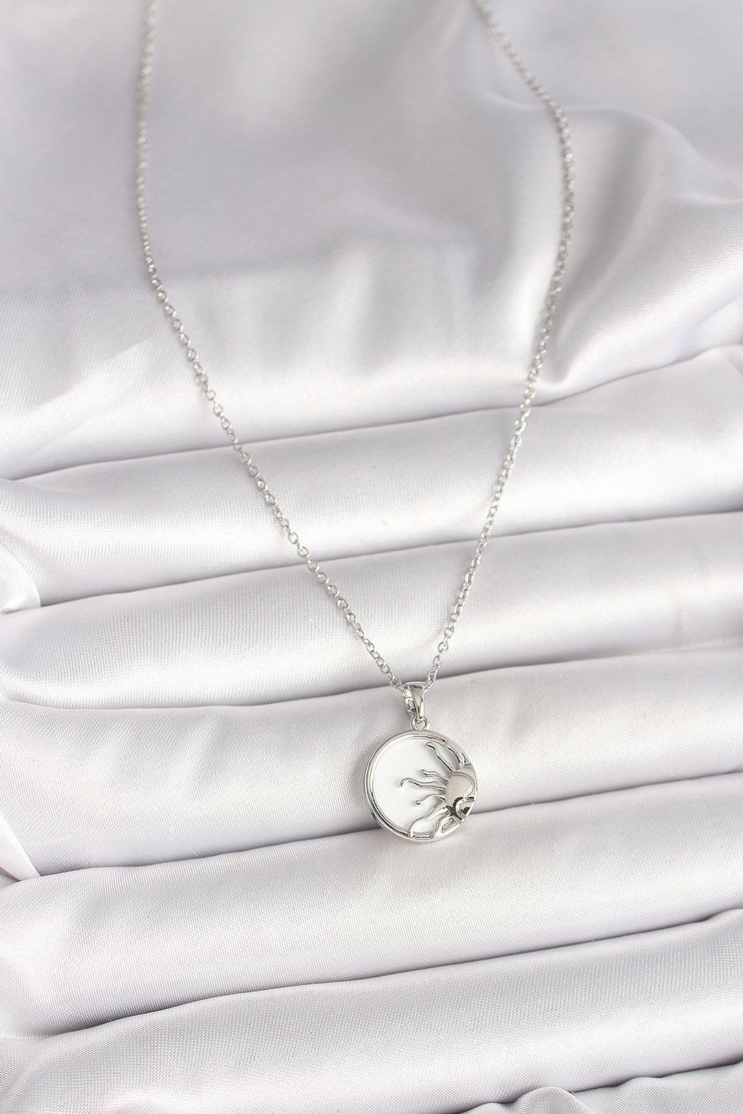 EBJ 316L Stainless Steel Silver Color Chain White Enamel Sunset Model Women's Necklace - Billerica