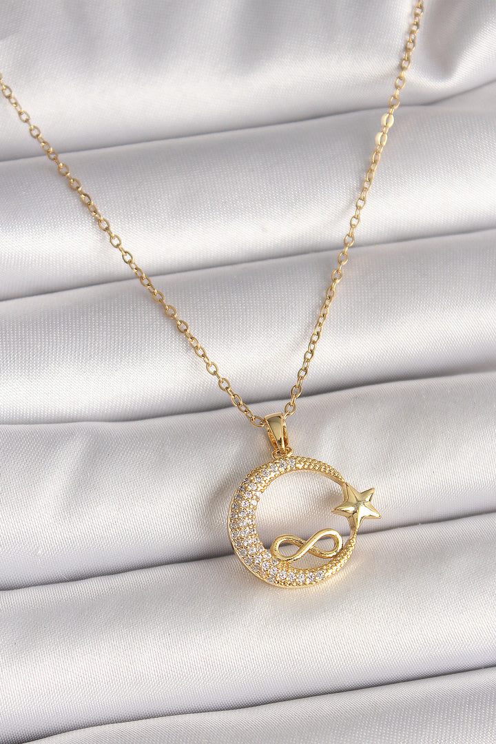 EBJ 316L Steel Gold Color Chain with Zircon Stone Crescent Star Model Infinity Detail Women's Necklace - Boucherville
