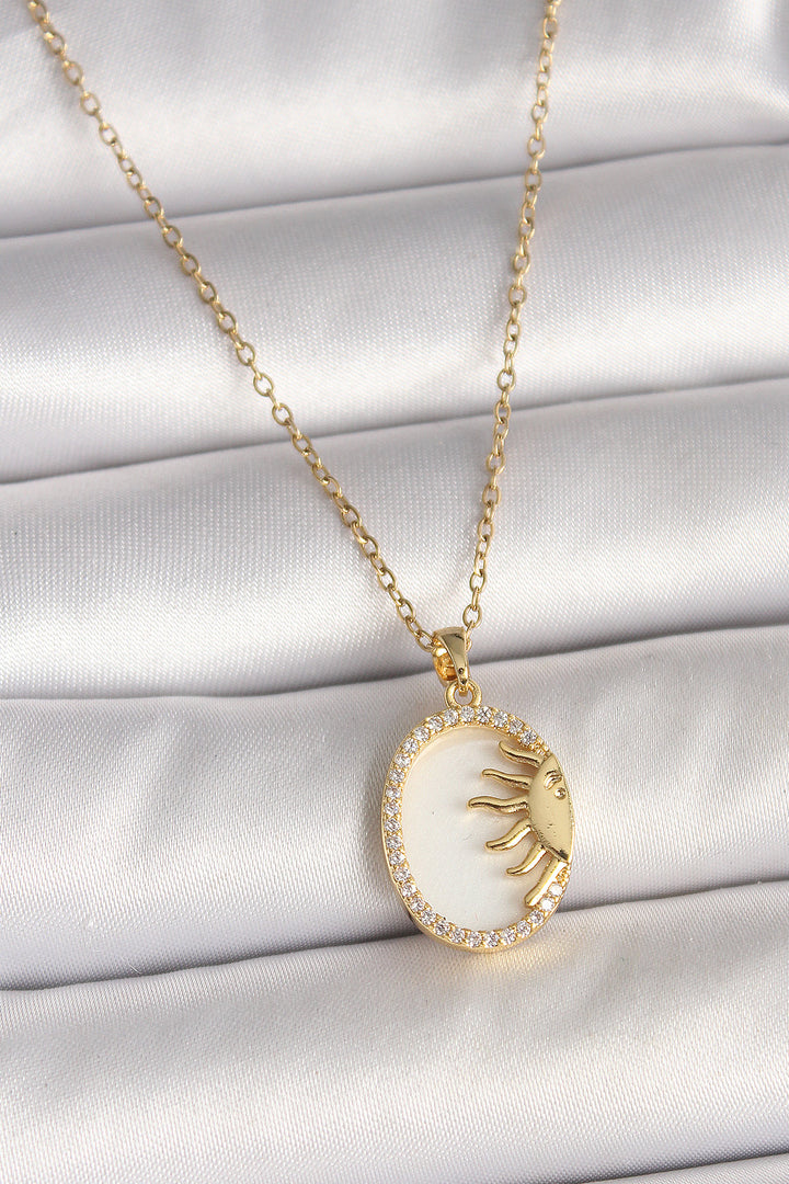 EBJ 316L Steel Gold Color Chain White Enamel Sunset Model Zircon Stone Detail Women's Necklace - Anniston
