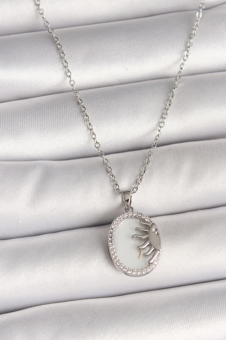 EBJ 316L Stainless Steel Silver Color Chain White Enamel Sunset Model Zircon Stone Detailed Women's Necklace - San Antonio Abad