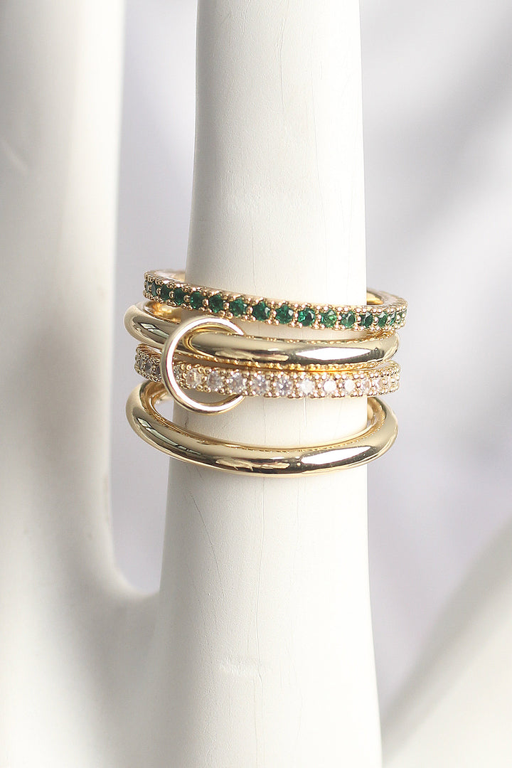 EBJ Rice God Color Green Zircon Stone 4-Piece Women's Ring - Ciudad Real