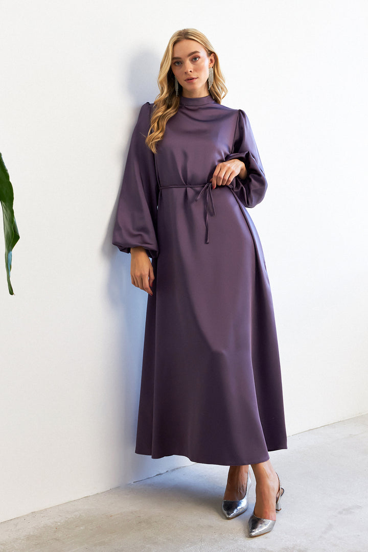 ZRF Women Balloon Sleeve Satin Evening Dress - Lilac - Castelldefels