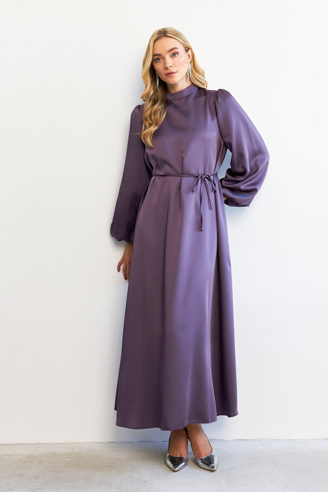 ZRF Women Balloon Sleeve Satin Evening Dress - Lilac - Castelldefels