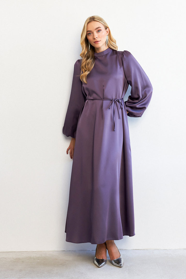 ZRF Women Balloon Sleeve Satin Evening Dress - Lilac - Castelldefels