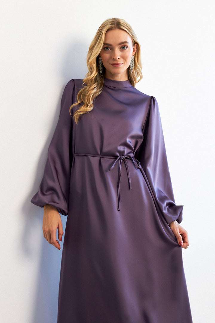 ZRF Women Balloon Sleeve Satin Evening Dress - Lilac - Castelldefels