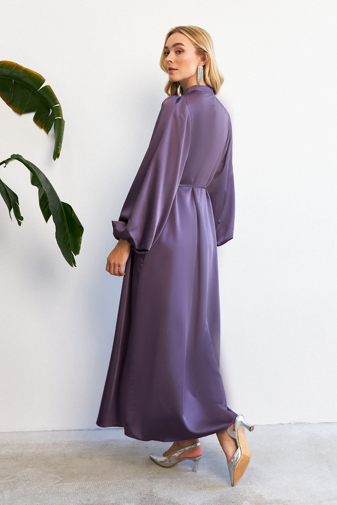 ZRF Women Balloon Sleeve Satin Evening Dress - Lilac - Castelldefels