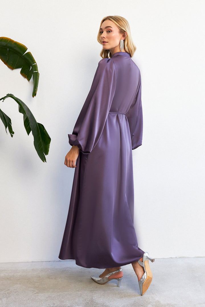 ZRF Women Balloon Sleeve Satin Evening Dress - Lilac - Castelldefels