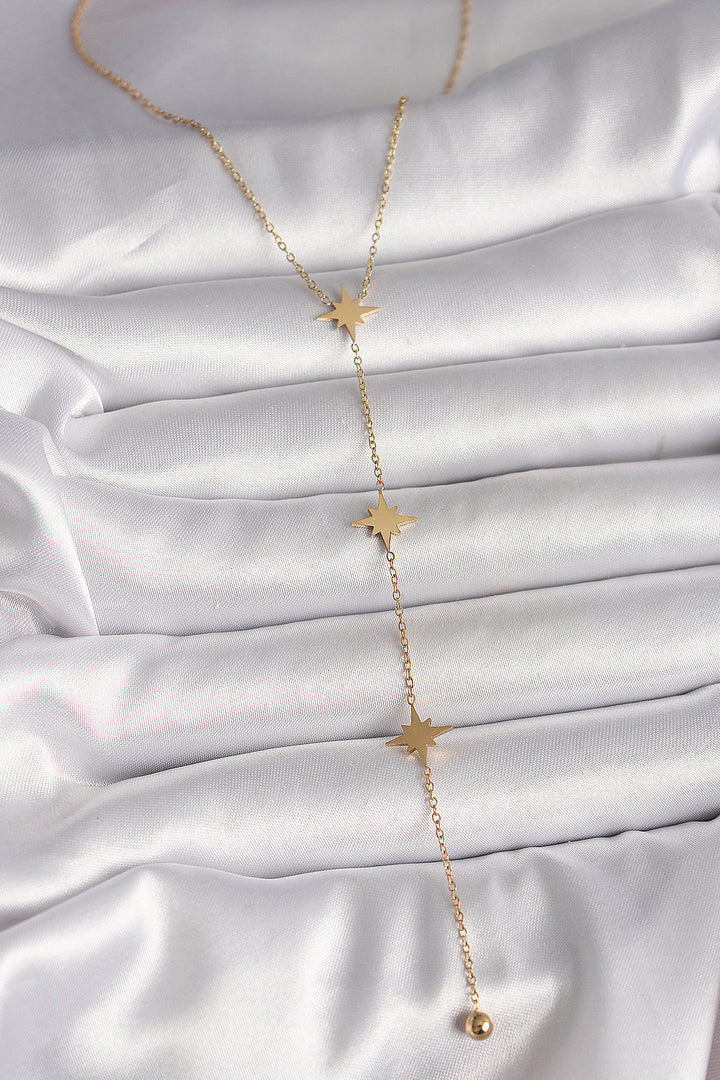 EBJ 316L Steel Gold Color Star Bead Detail Women Y Necklace - Portici